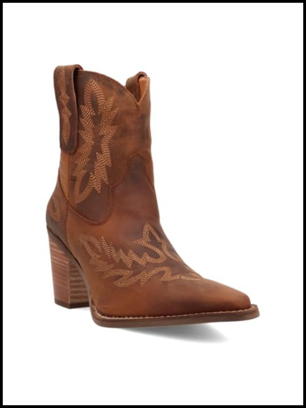 Dingo Embroidered Snip Toe Pull On Ankle Boots Mid Heel 2-3"
